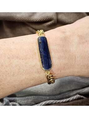 Genuine Blue Kyanite Bracelet - Gold-plated Cuban Link Chain Any Size Unisex